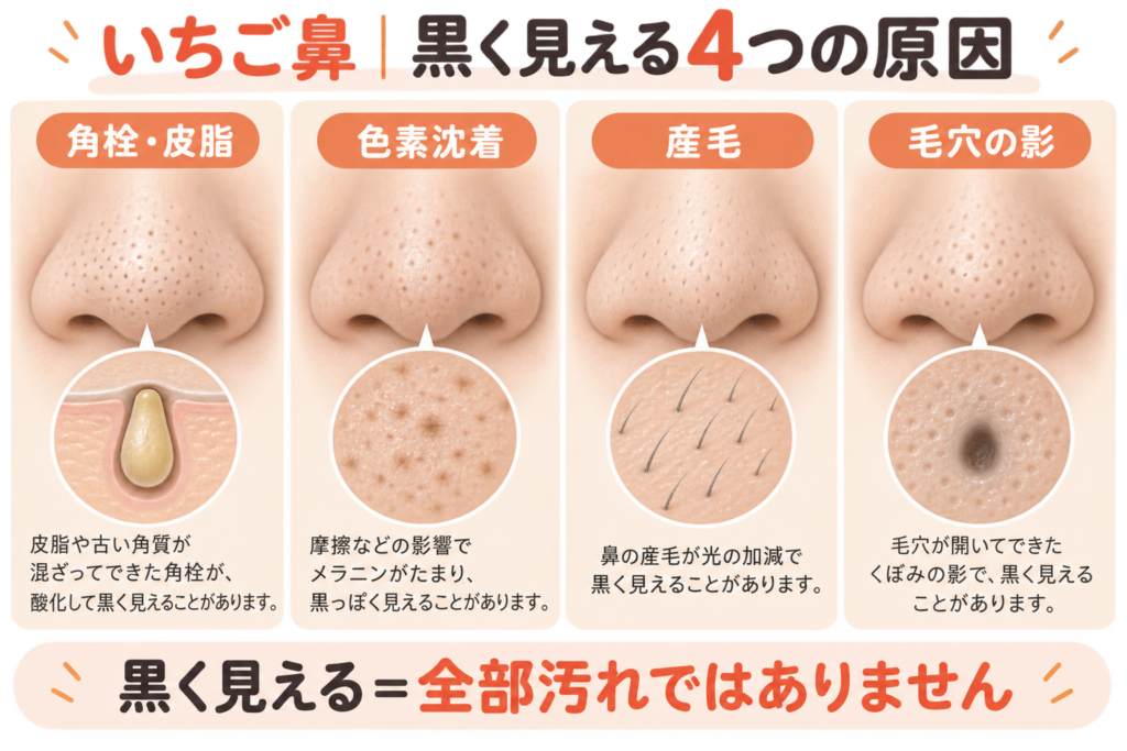 いちご鼻｜黒く見える4つの原因